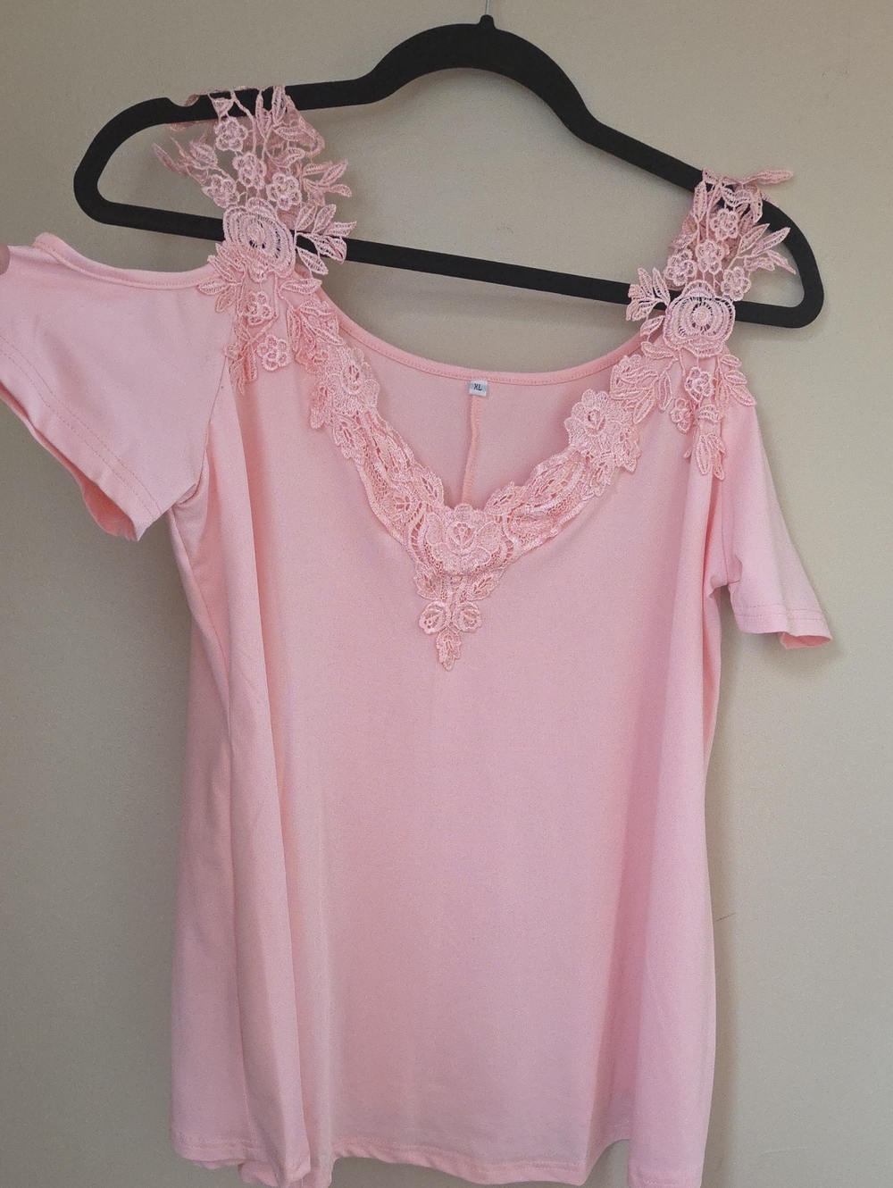 Pink Lace Cold-Shoulder Top